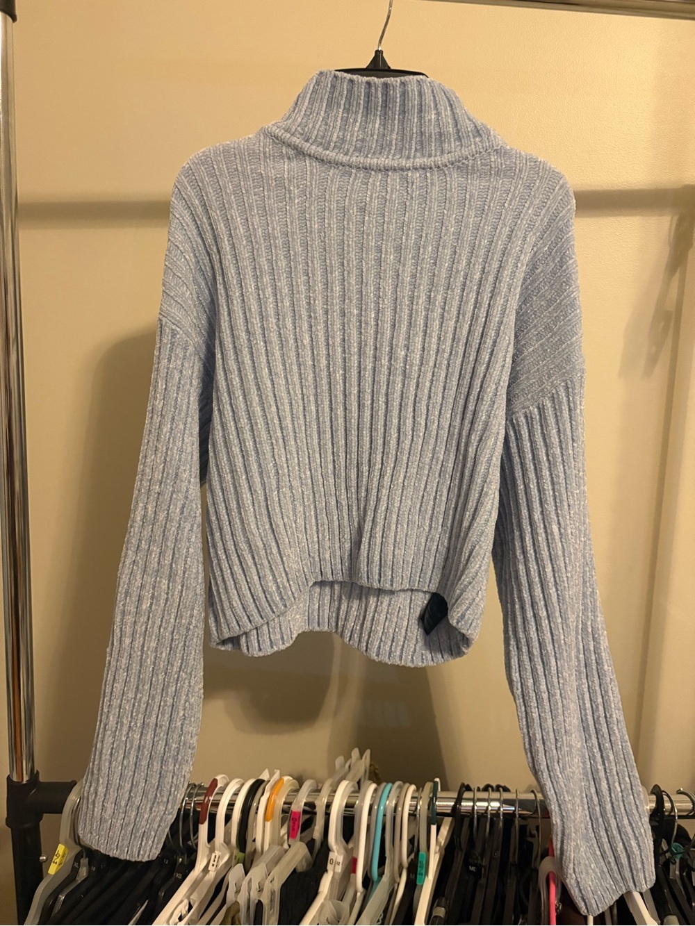 Divided Light Blue Ribbed Cropped Turtleneck Sweater